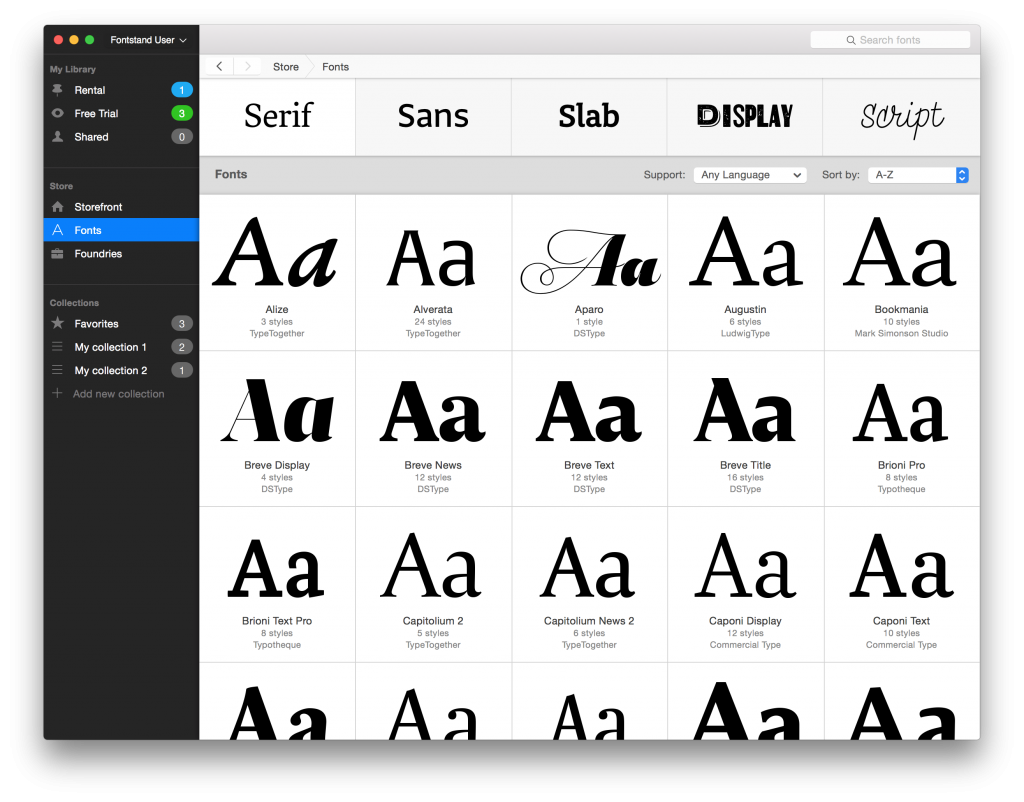 Fontstand browsing