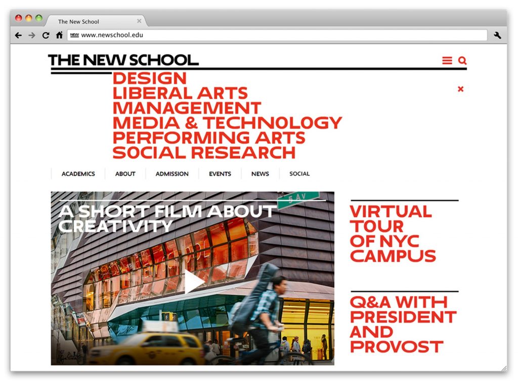 The New School identity system, designed by Paula Scher