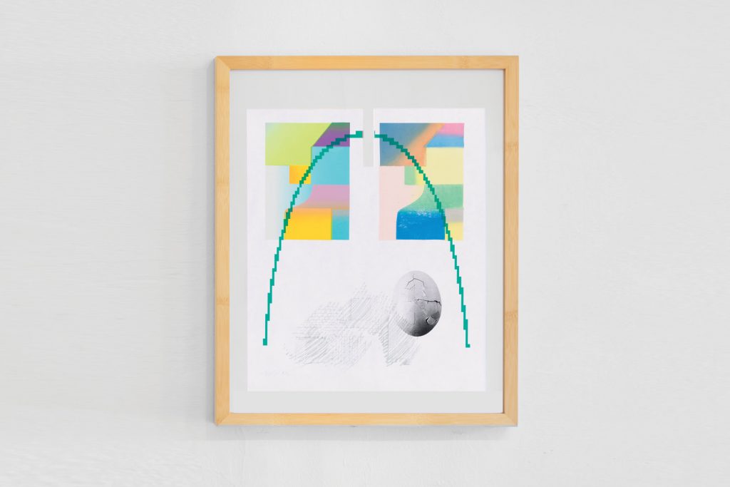 A framed print on a gallery wall.