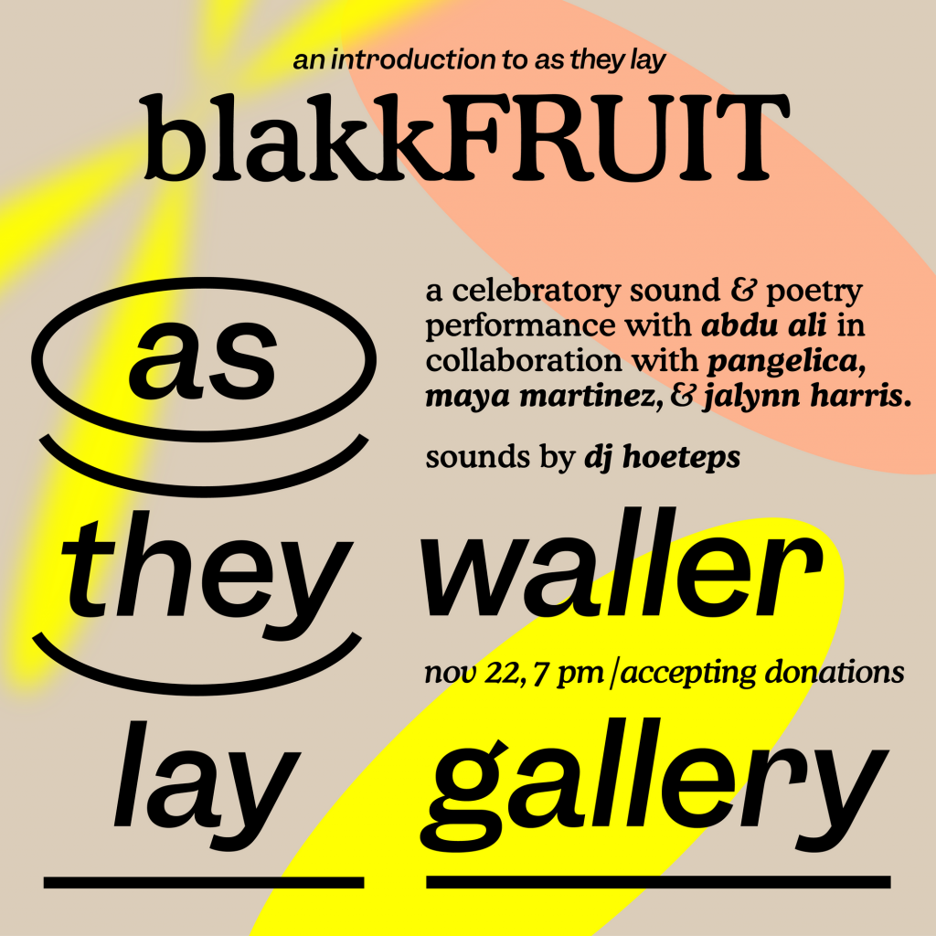 A social graphic with brightly colored shapes on a tan background overlaid with text.