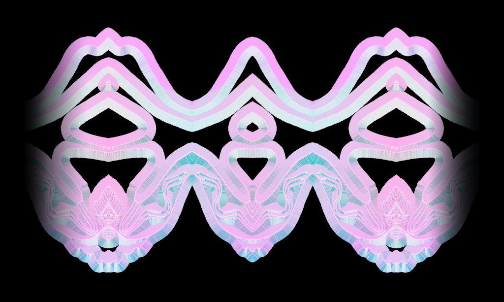 An abstract 3D image of three figures interconnected and seemingly made of ice or clear resin, floating against a black backdrop.