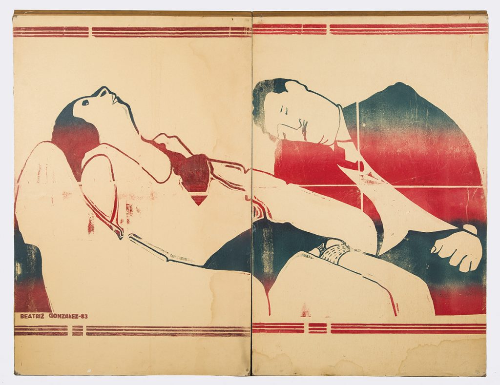 A print depicting the limp bodies of a husband and wife after a murder-suicide.